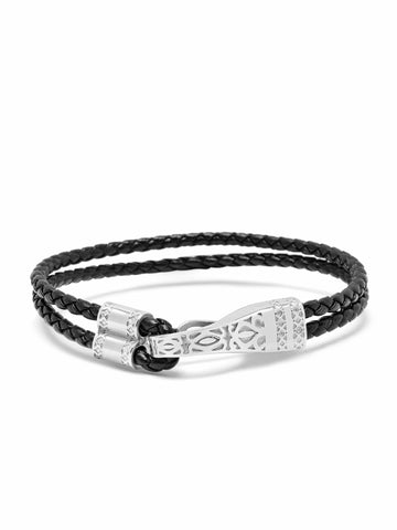 Nialaya Men's Leather Bracelet Black Leather Bracelet with Silver Clasp Lock Black Leather Bracelet with Silver Clasp Lock